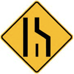 lane ends merge left sign